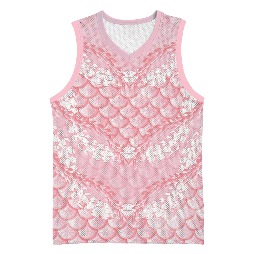 Soft Pink Mermaid Puakenikeni Maile Lei Basketball Jersey