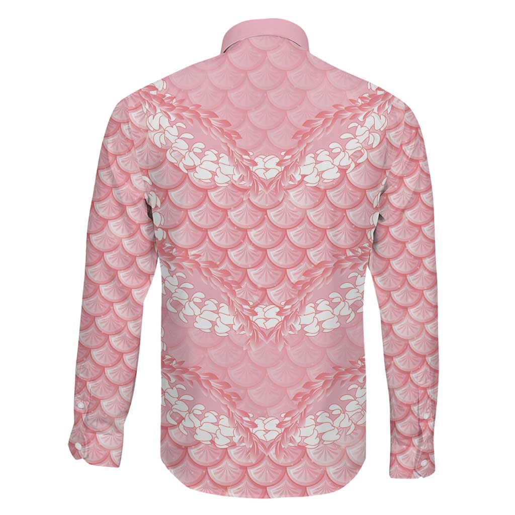 Soft Pink Mermaid Puakenikeni Maile Lei Family Matching Long Sleeve Bodycon Dress and Hawaiian Shirt LT01 - Polynesian Pride