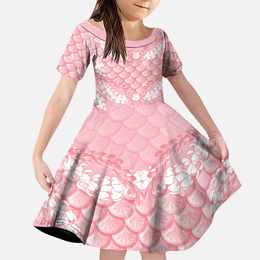 Soft Pink Mermaid Puakenikeni Maile Lei Family Matching Mermaid Dress and Hawaiian Shirt LT01 Daughter's Dress Pink - Polynesian Pride