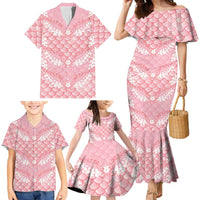Soft Pink Mermaid Puakenikeni Maile Lei Family Matching Mermaid Dress and Hawaiian Shirt LT01 - Polynesian Pride