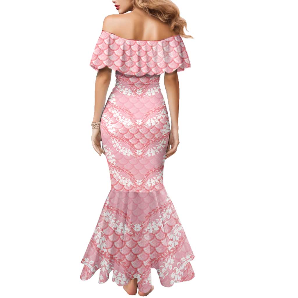 Soft Pink Mermaid Puakenikeni Maile Lei Family Matching Mermaid Dress and Hawaiian Shirt LT01 - Polynesian Pride