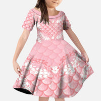 Soft Pink Mermaid Puakenikeni Maile Lei Family Matching Off Shoulder Maxi Dress and Hawaiian Shirt LT01 Daughter's Dress Pink - Polynesian Pride