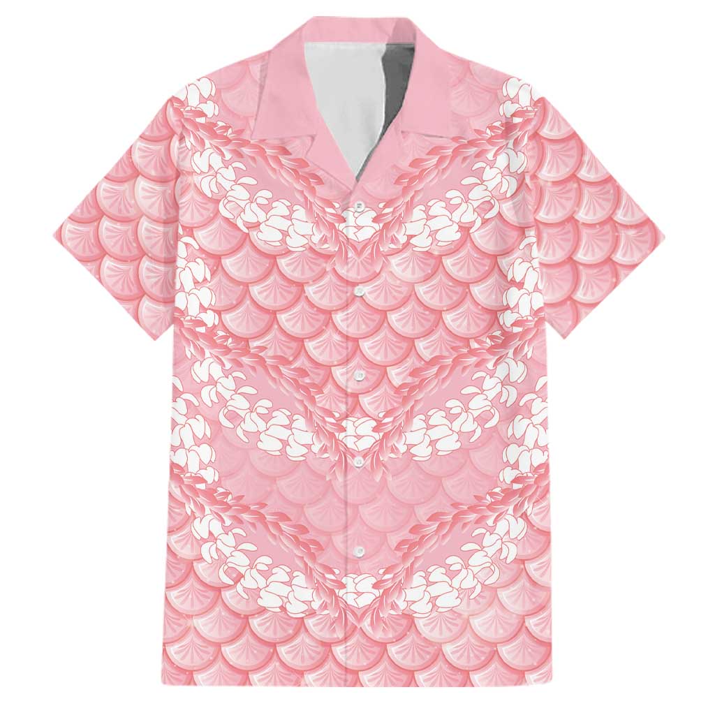 Soft Pink Mermaid Puakenikeni Maile Lei Family Matching Off Shoulder Maxi Dress and Hawaiian Shirt LT01 Dad's Shirt - Short Sleeve Pink - Polynesian Pride