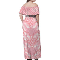 Soft Pink Mermaid Puakenikeni Maile Lei Family Matching Off Shoulder Maxi Dress and Hawaiian Shirt LT01 - Polynesian Pride