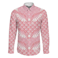 Soft Pink Mermaid Puakenikeni Maile Lei Family Matching Summer Maxi Dress and Hawaiian Shirt LT01 Dad's Shirt - Long Sleeve Pink - Polynesian Pride