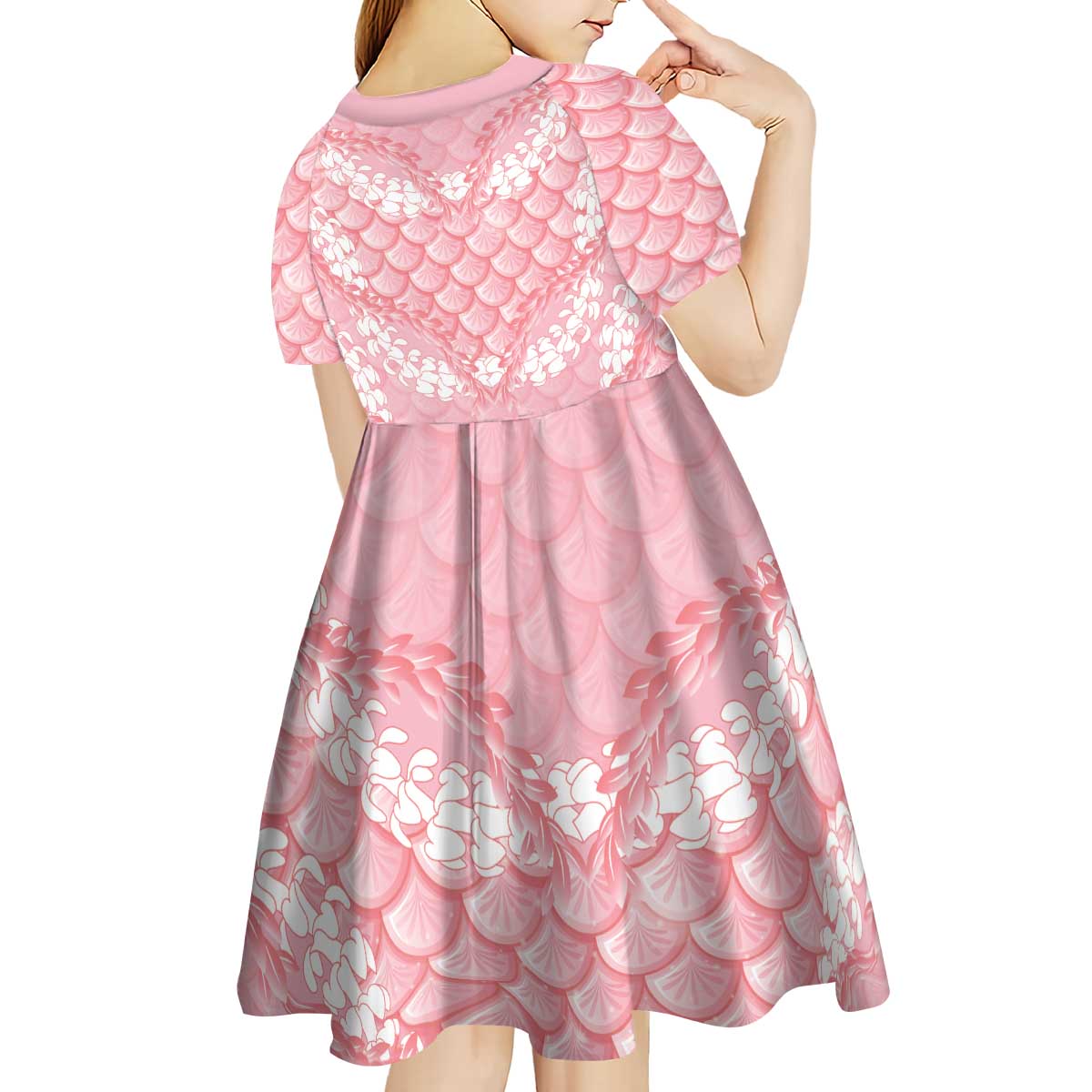 Soft Pink Mermaid Puakenikeni Maile Lei Kid Short Sleeve Dress