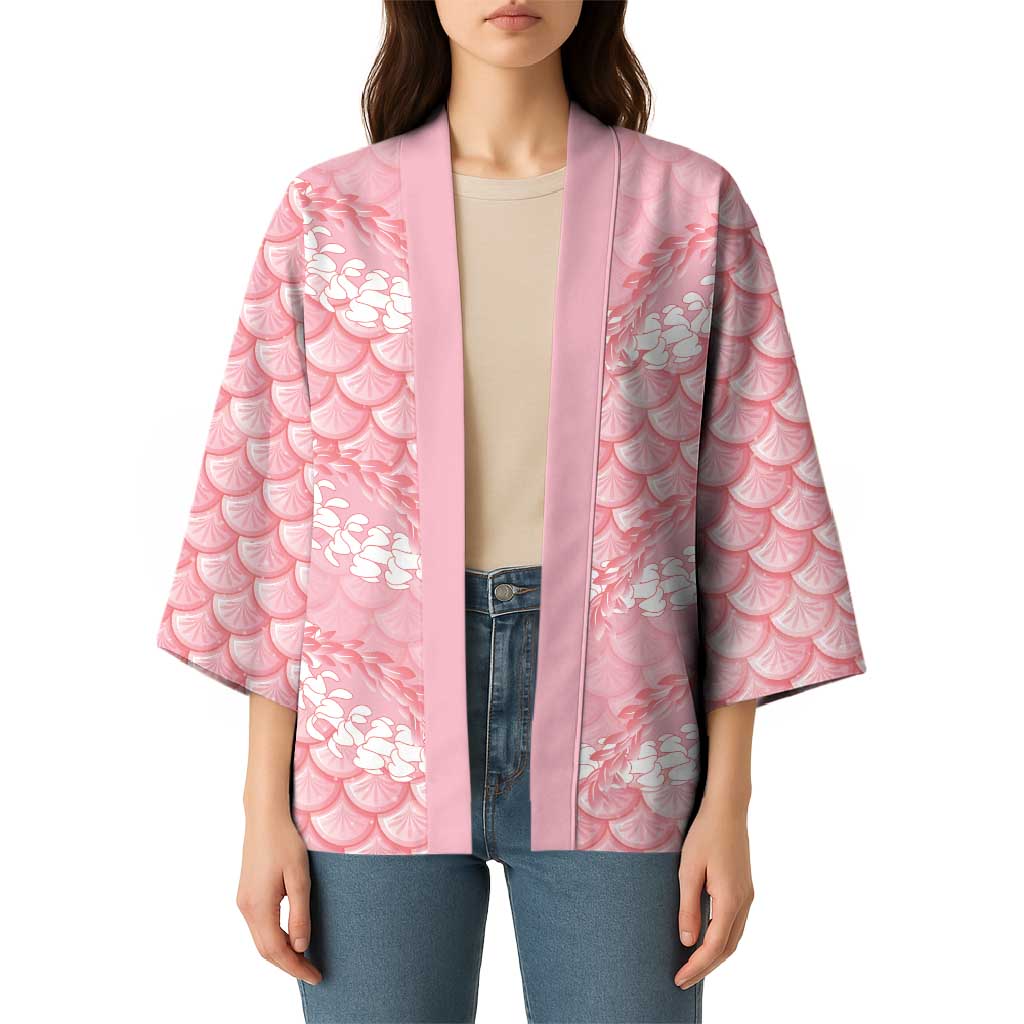 Soft Pink Mermaid Puakenikeni Maile Lei Kimono