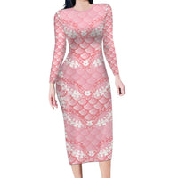 Soft Pink Mermaid Puakenikeni Maile Lei Long Sleeve Bodycon Dress