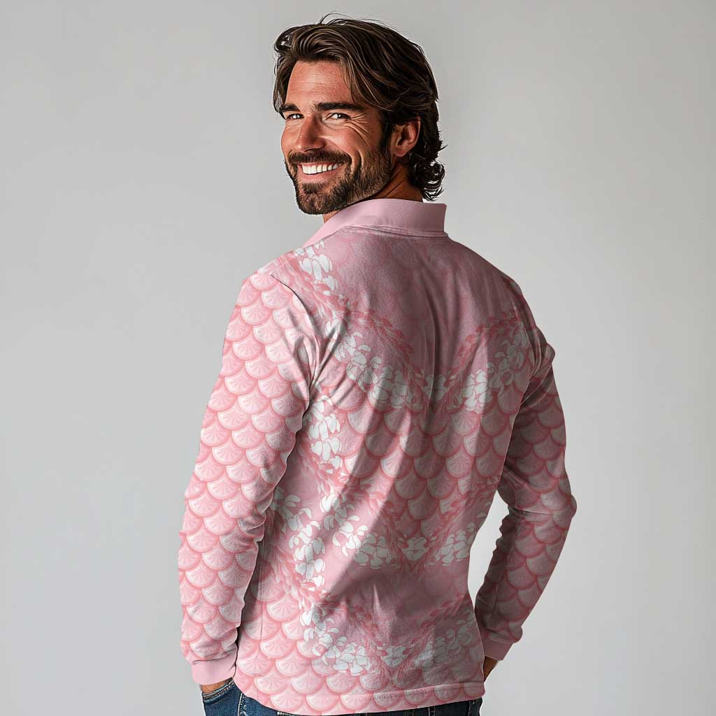 Soft Pink Mermaid Puakenikeni Maile Lei Long Sleeve Polo Shirt