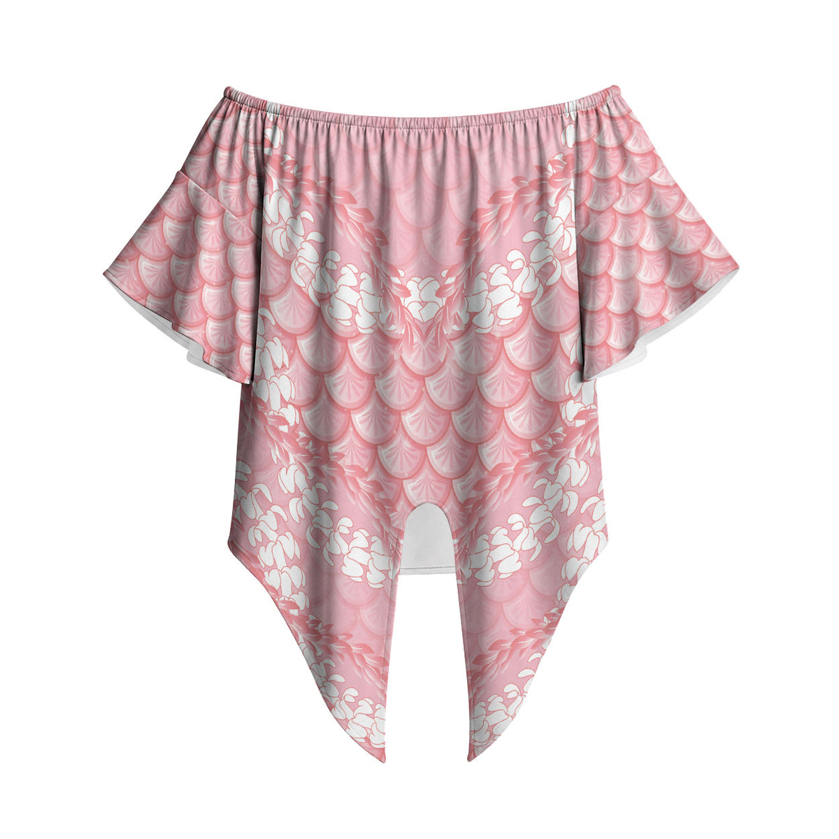 Soft Pink Mermaid Puakenikeni Maile Lei Off Shoulder Wrap Waist Top LT01 Pink - Polynesian Pride