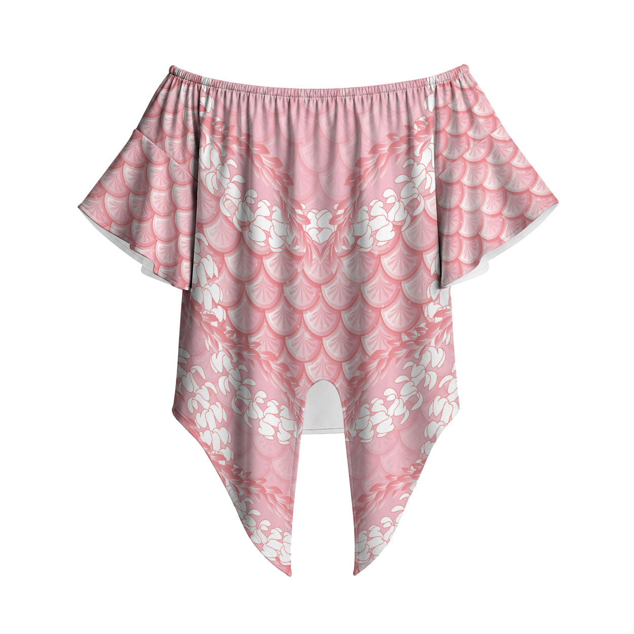 Soft Pink Mermaid Puakenikeni Maile Lei Off Shoulder Wrap Waist Top LT01 Pink - Polynesian Pride