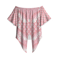 Soft Pink Mermaid Puakenikeni Maile Lei Off Shoulder Wrap Waist Top LT01 Pink - Polynesian Pride