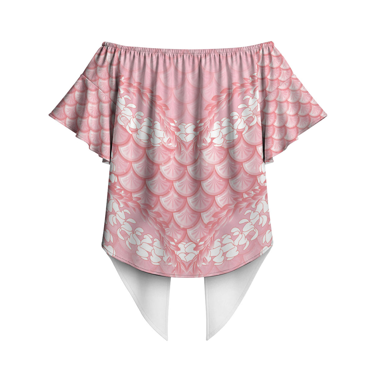 Soft Pink Mermaid Puakenikeni Maile Lei Off Shoulder Wrap Waist Top LT01 - Polynesian Pride