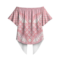 Soft Pink Mermaid Puakenikeni Maile Lei Off Shoulder Wrap Waist Top LT01 - Polynesian Pride