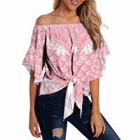 Soft Pink Mermaid Puakenikeni Maile Lei Off Shoulder Wrap Waist Top LT01 - Polynesian Pride