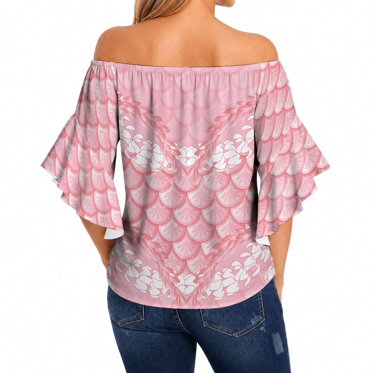 Soft Pink Mermaid Puakenikeni Maile Lei Off Shoulder Wrap Waist Top LT01 - Polynesian Pride