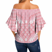 Soft Pink Mermaid Puakenikeni Maile Lei Off Shoulder Wrap Waist Top LT01 - Polynesian Pride