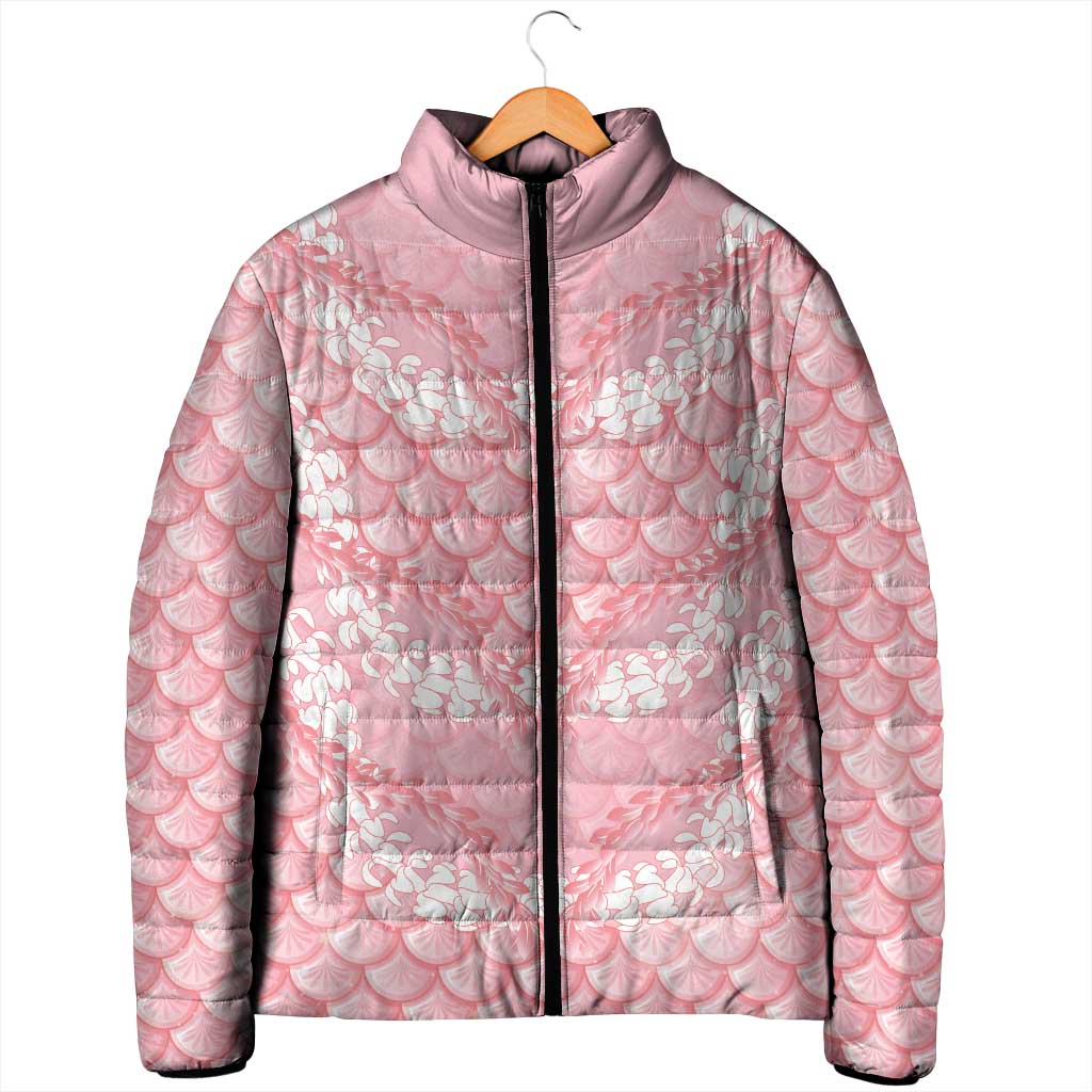 Soft Pink Mermaid Puakenikeni Maile Lei Padded Jacket