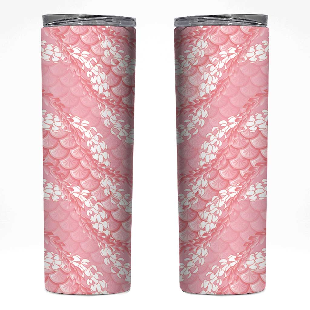 Soft Pink Mermaid Puakenikeni Maile Lei Skinny Tumbler LT01 Pink - Polynesian Pride