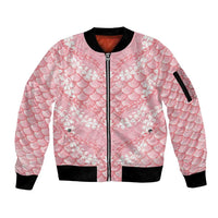 Soft Pink Mermaid Puakenikeni Maile Lei Sleeve Zip Bomber Jacket
