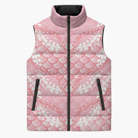 Soft Pink Mermaid Puakenikeni Maile Lei Sleeveless Puffer Jacket