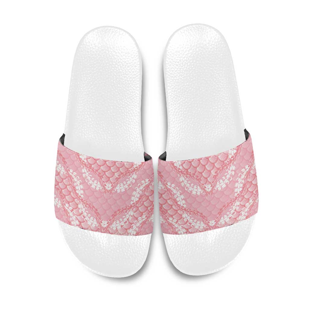 Soft Pink Mermaid Puakenikeni Maile Lei Slide Sandals
