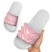 Soft Pink Mermaid Puakenikeni Maile Lei Slide Sandals