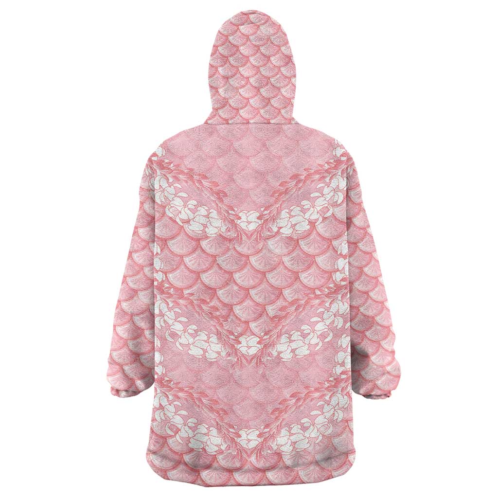 Soft Pink Mermaid Puakenikeni Maile Lei Wearable Blanket Hoodie