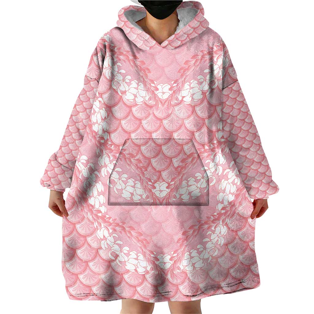 Soft Pink Mermaid Puakenikeni Maile Lei Wearable Blanket Hoodie