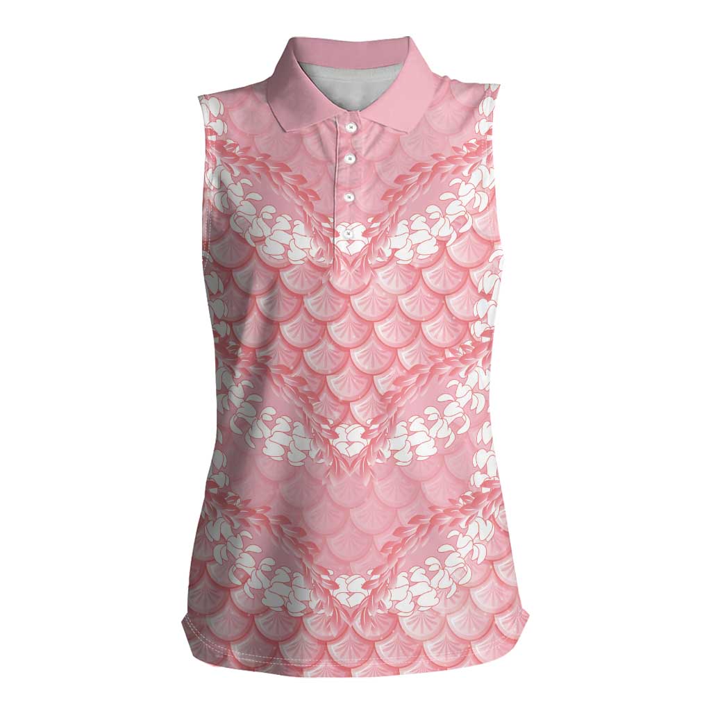 Soft Pink Mermaid Puakenikeni Maile Lei Women Sleeveless Polo Shirt LT01 Female Pink - Polynesian Pride