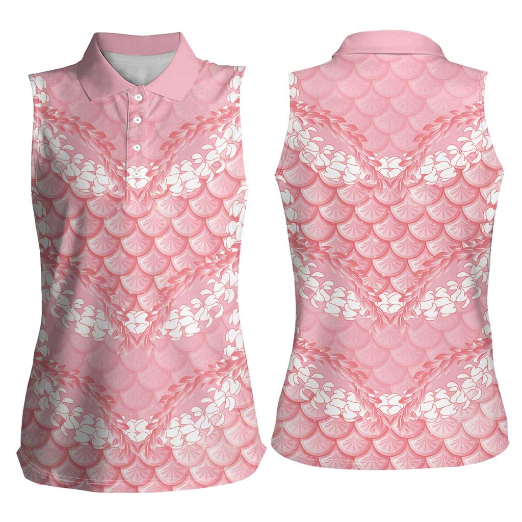Soft Pink Mermaid Puakenikeni Maile Lei Women Sleeveless Polo Shirt LT01 - Polynesian Pride