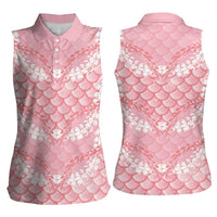Soft Pink Mermaid Puakenikeni Maile Lei Women Sleeveless Polo Shirt LT01 - Polynesian Pride