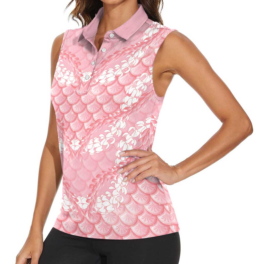Soft Pink Mermaid Puakenikeni Maile Lei Women Sleeveless Polo Shirt LT01 - Polynesian Pride
