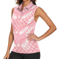 Soft Pink Mermaid Puakenikeni Maile Lei Women Sleeveless Polo Shirt LT01 - Polynesian Pride