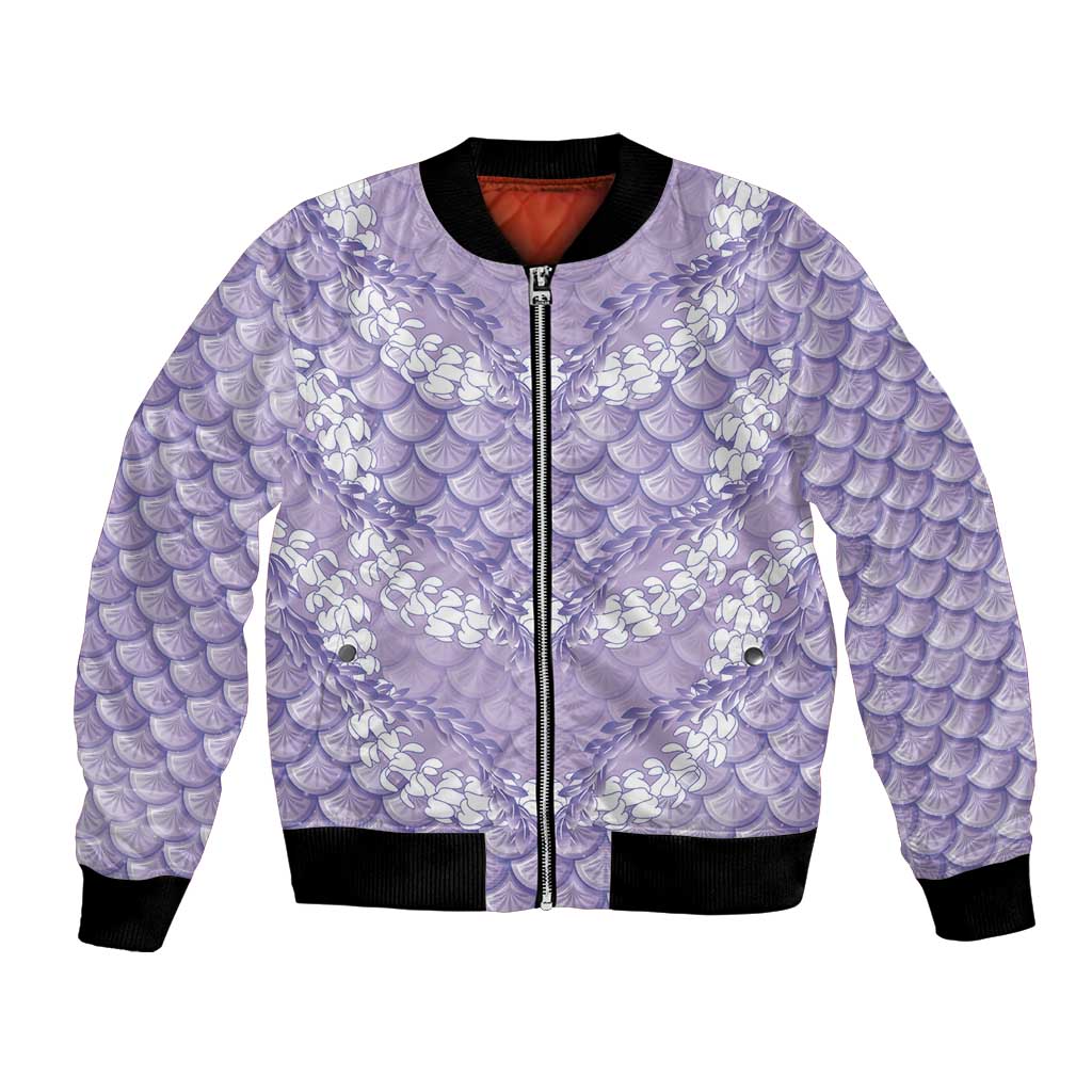 Lilac Mermaid Puakenikeni Maile Lei Bomber Jacket