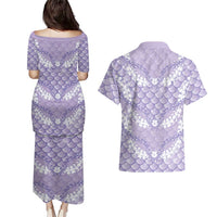 Lilac Mermaid Puakenikeni Maile Lei Couples Matching Puletasi and Hawaiian Shirt LT01 - Polynesian Pride