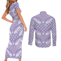 Lilac Mermaid Puakenikeni Maile Lei Couples Matching Short Sleeve Bodycon Dress and Long Sleeve Button Shirt LT01 - Polynesian Pride