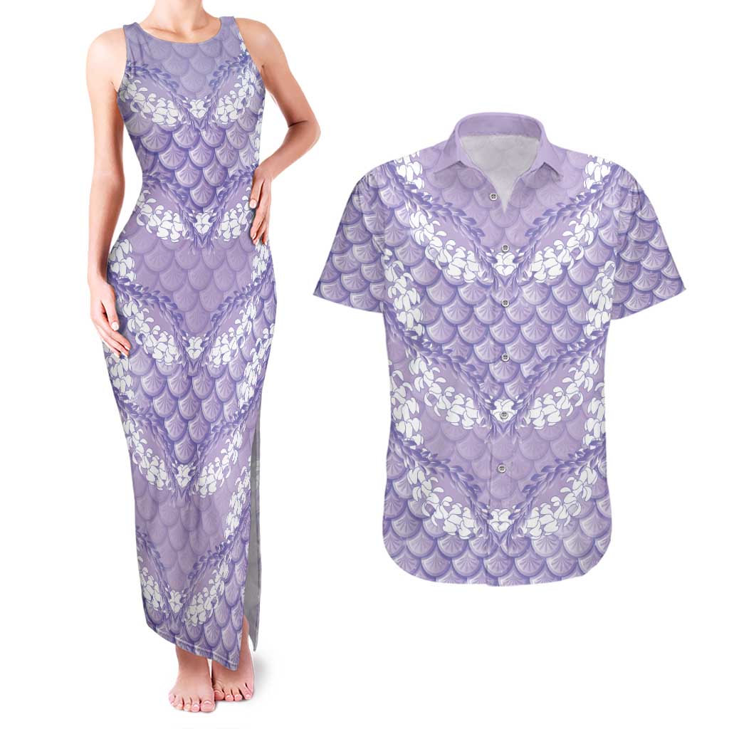 Lilac Mermaid Puakenikeni Maile Lei Couples Matching Tank Maxi Dress and Hawaiian Shirt LT01 Purple - Polynesian Pride