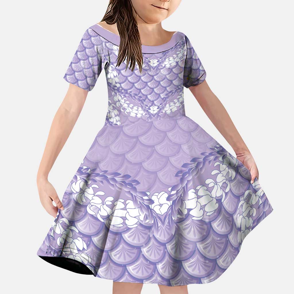 Lilac Mermaid Puakenikeni Maile Lei Family Matching Long Sleeve Bodycon Dress and Hawaiian Shirt LT01 Daughter's Dress Purple - Polynesian Pride