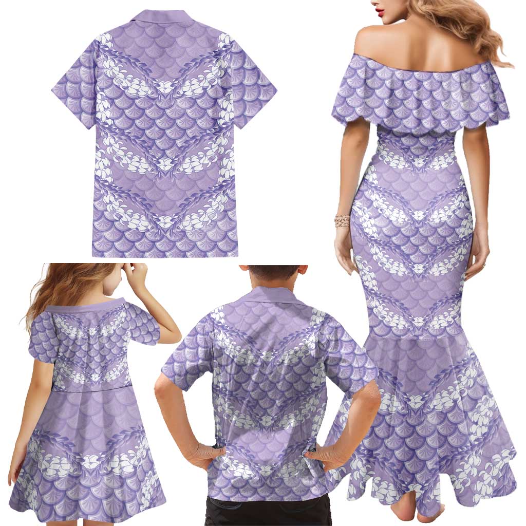 Lilac Mermaid Puakenikeni Maile Lei Family Matching Mermaid Dress and Hawaiian Shirt LT01 - Polynesian Pride