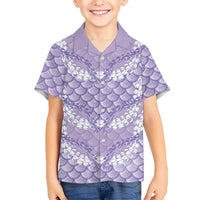 Lilac Mermaid Puakenikeni Maile Lei Family Matching Off The Shoulder Long Sleeve Dress and Hawaiian Shirt LT01 Son's Shirt Purple - Polynesian Pride