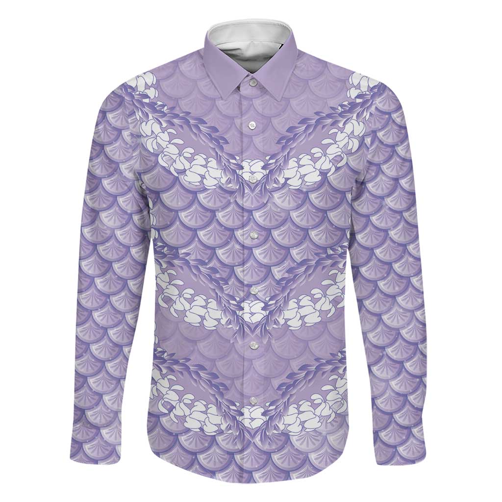 Lilac Mermaid Puakenikeni Maile Lei Family Matching Puletasi and Hawaiian Shirt LT01 Dad's Shirt - Long Sleeve Purple - Polynesian Pride