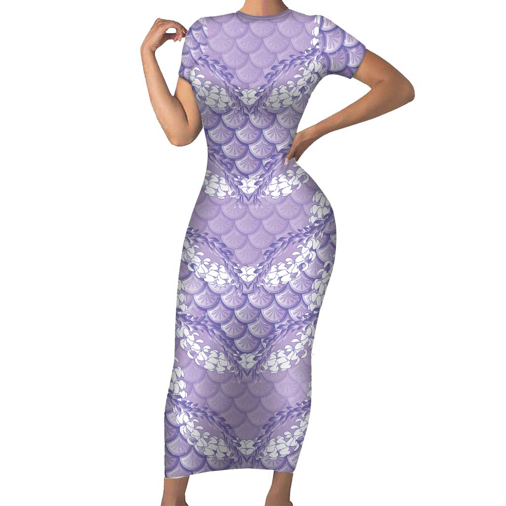 Lilac Mermaid Puakenikeni Maile Lei Family Matching Short Sleeve Bodycon Dress and Hawaiian Shirt LT01 Mom's Dress Purple - Polynesian Pride