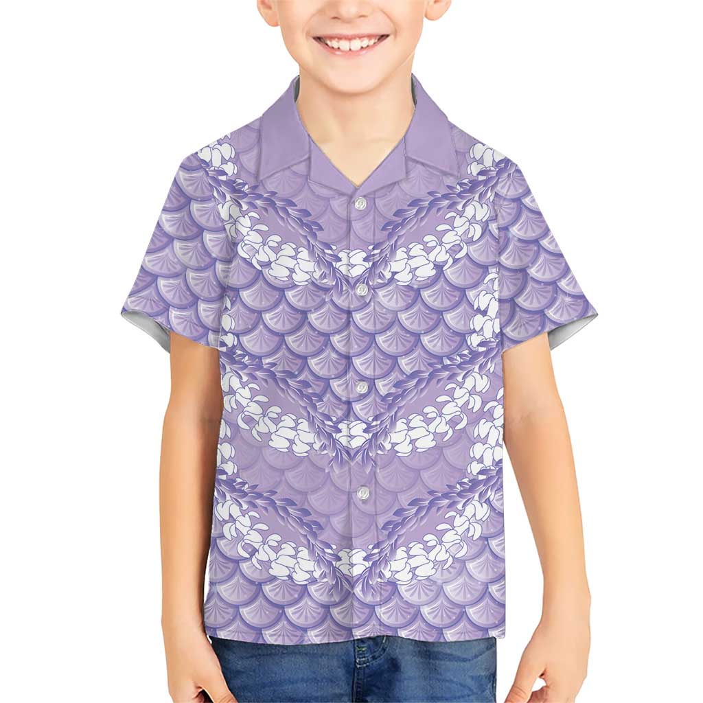 Lilac Mermaid Puakenikeni Maile Lei Family Matching Summer Maxi Dress and Hawaiian Shirt LT01 Son's Shirt Purple - Polynesian Pride