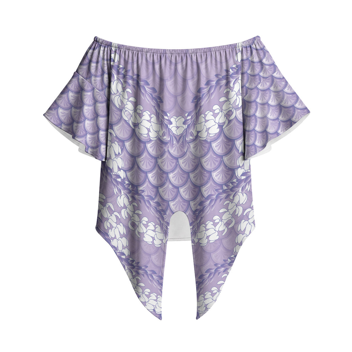 Lilac Mermaid Puakenikeni Maile Lei Off Shoulder Wrap Waist Top LT01 Purple - Polynesian Pride