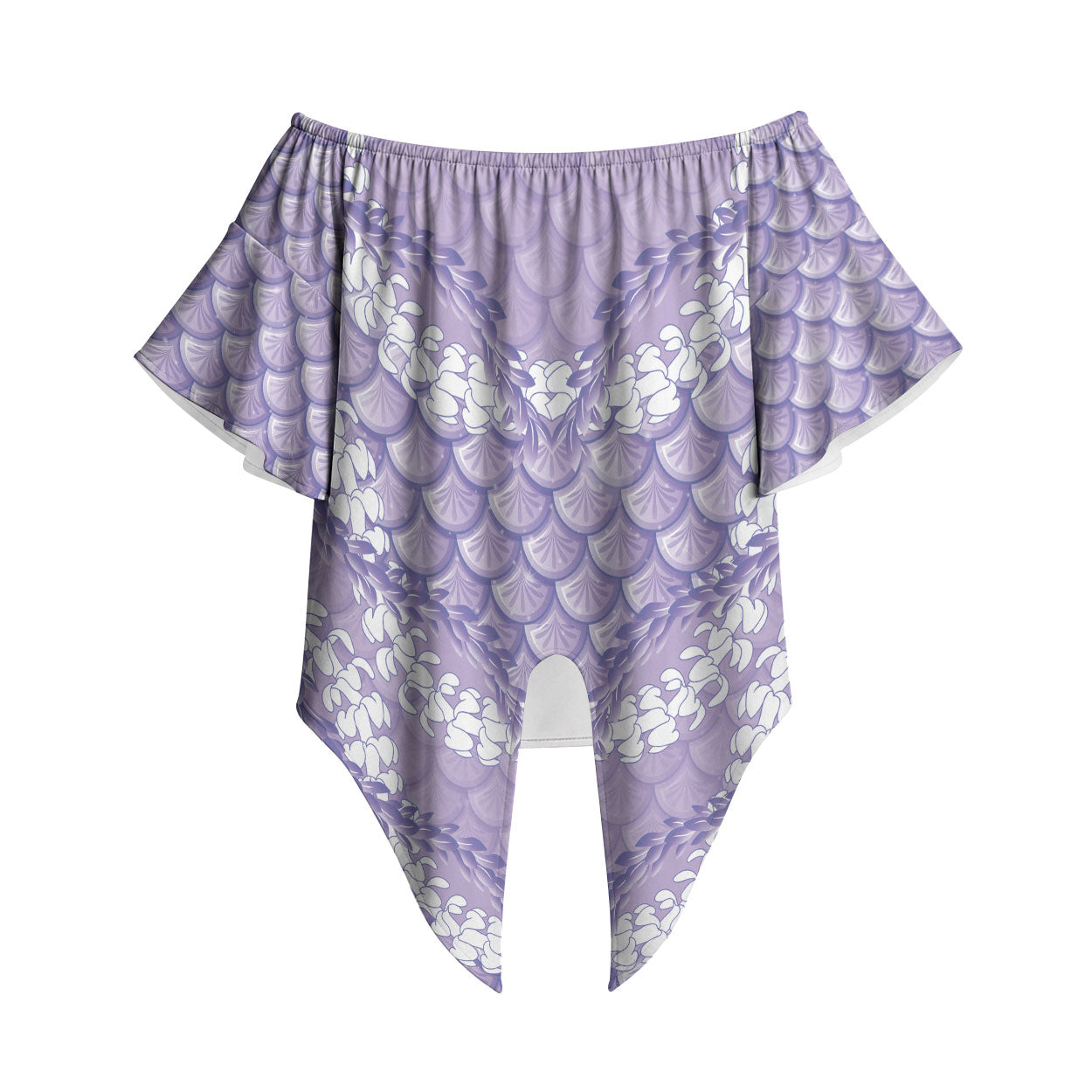 Lilac Mermaid Puakenikeni Maile Lei Off Shoulder Wrap Waist Top LT01 Purple - Polynesian Pride