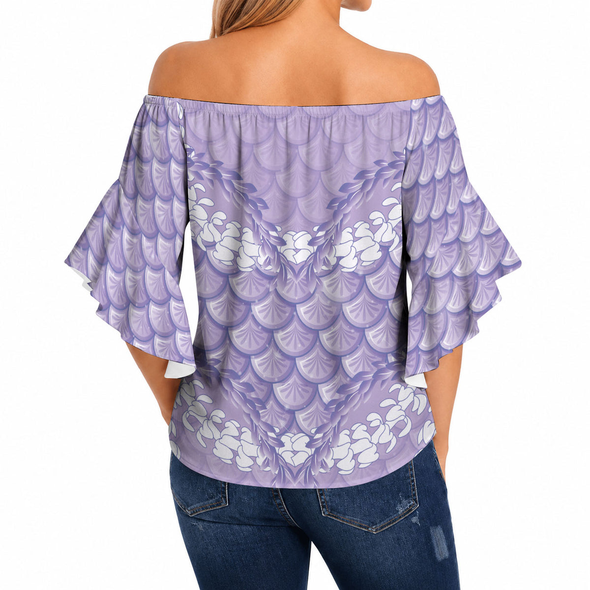 Lilac Mermaid Puakenikeni Maile Lei Off Shoulder Wrap Waist Top LT01 - Polynesian Pride
