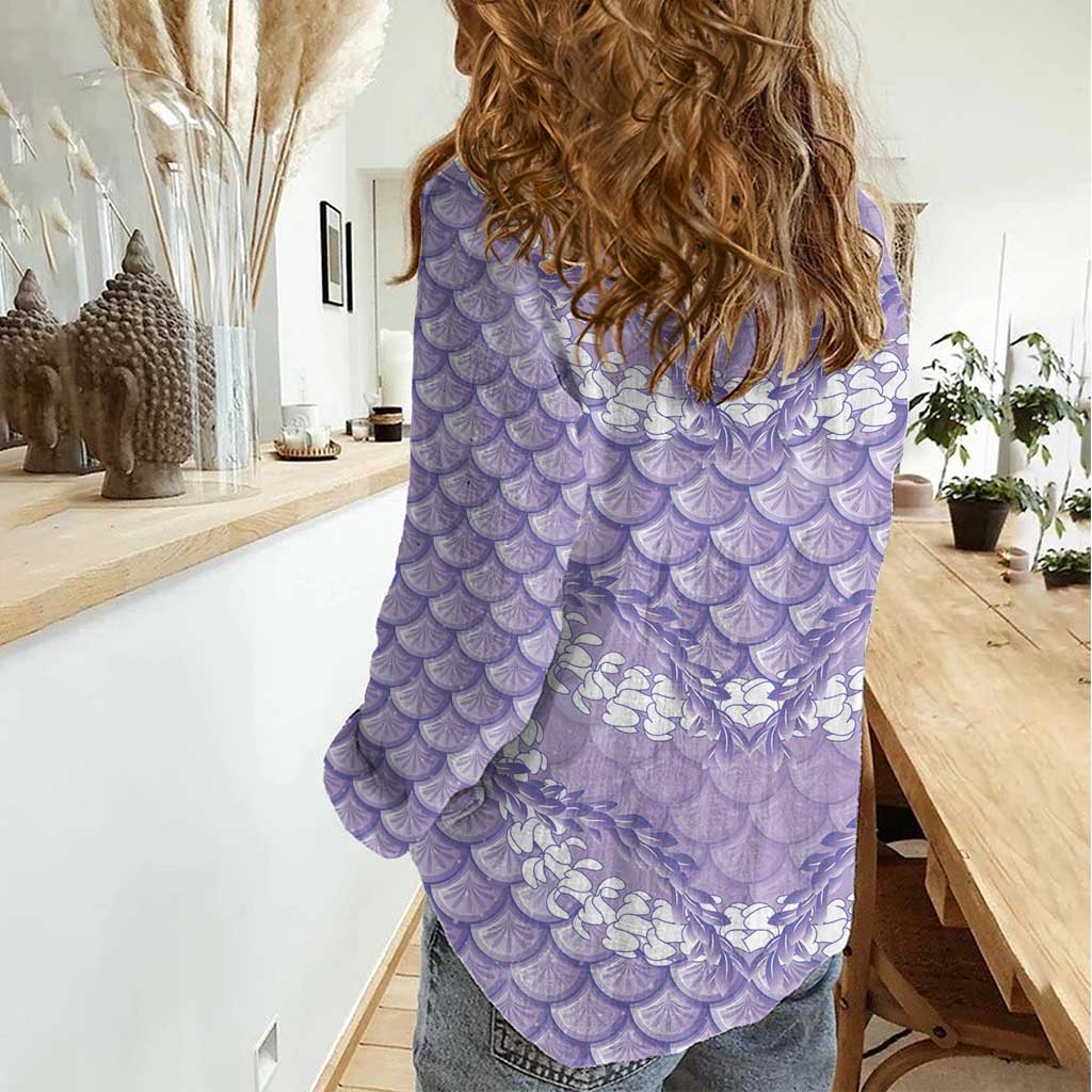 Lilac Mermaid Puakenikeni Maile Lei Women Casual Shirt LT01 - Polynesian Pride