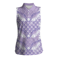 Lilac Mermaid Puakenikeni Maile Lei Women Sleeveless Polo Shirt LT01 Female Purple - Polynesian Pride