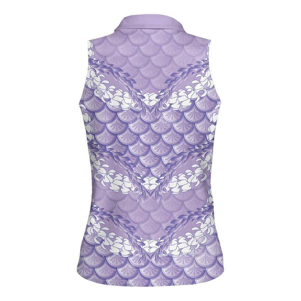 Lilac Mermaid Puakenikeni Maile Lei Women Sleeveless Polo Shirt LT01 - Polynesian Pride